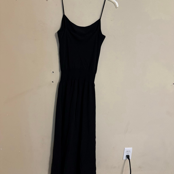 Women's Theory Black Rib Waistband Silk Combo Midi Dress S - Picture 3 of 16